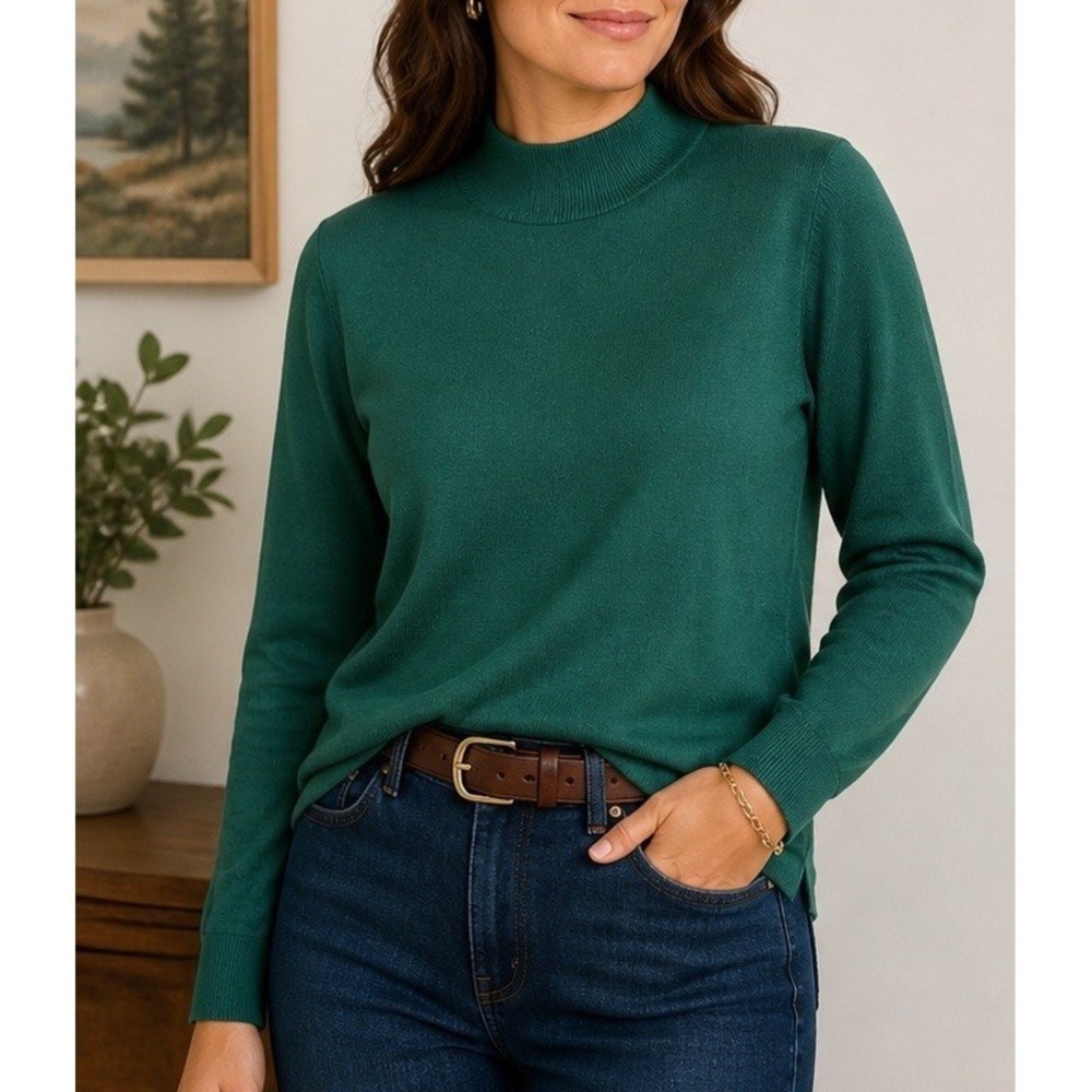 Pendleton Petite XL Green Silk Blend Mock Neck Sweater Lightweight Top